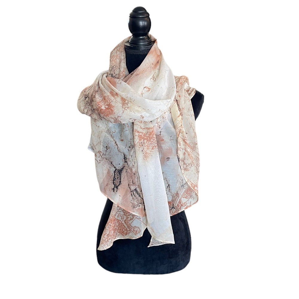 Lord & Taylor oversized marble print lightweight cream wrap scarf headscarf
